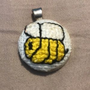 Handmade yellow white unique bee ambrodery charm for chains necklace and pin